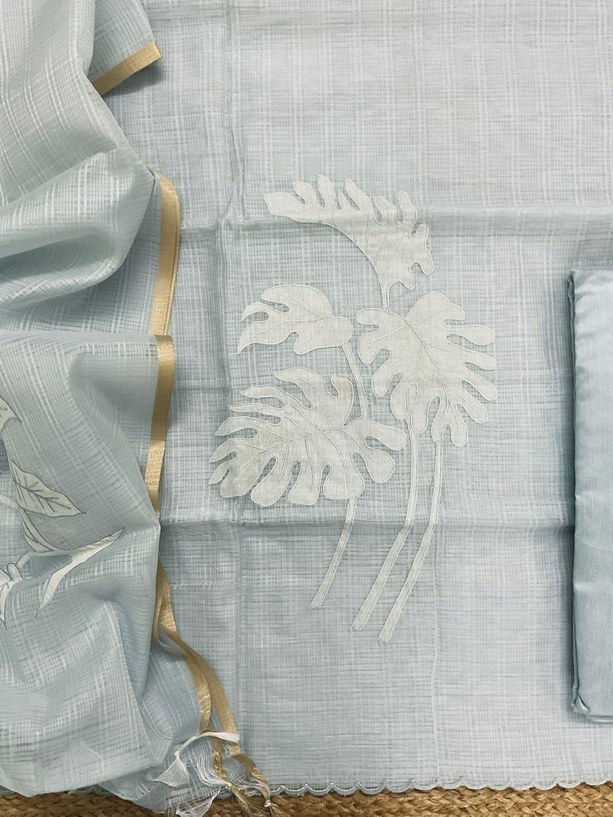 Soft Kota Silk Embroidered Suit - Blue