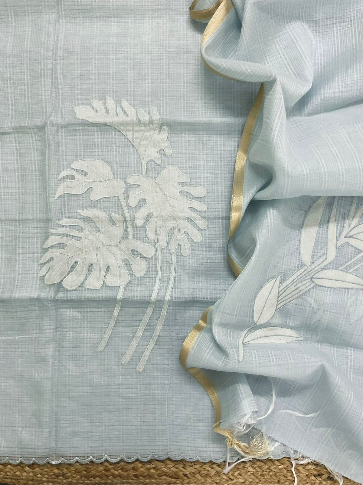 Soft Kota Silk Embroidered Suit - Blue