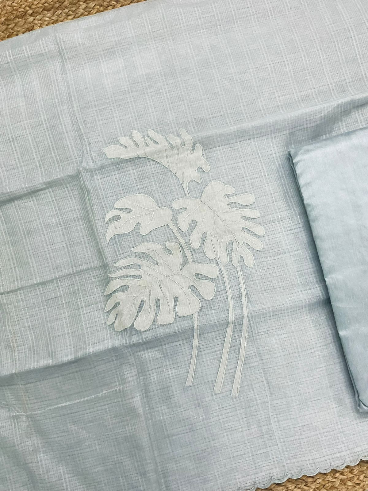 Soft Kota Silk Embroidered Suit - Blue