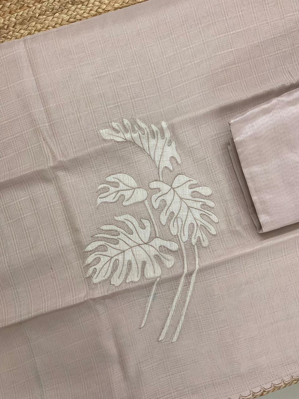 Soft Kota Silk Embroidered Suit - Beige