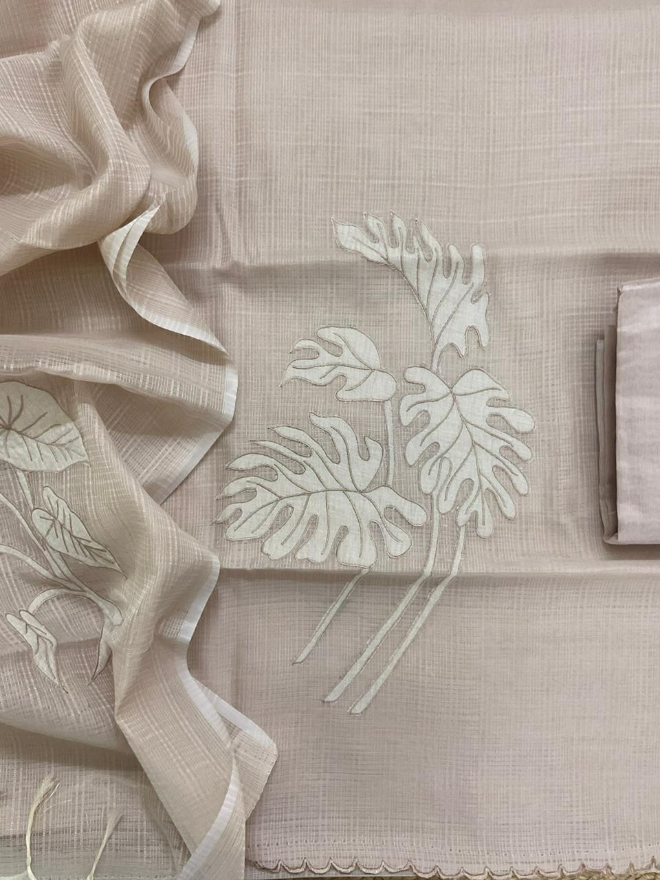 Soft Kota Silk Embroidered Suit - Beige