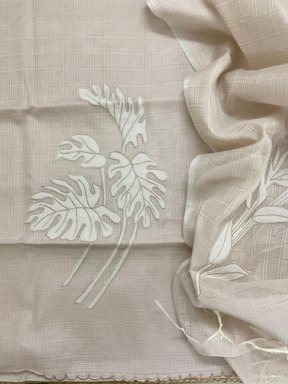 Soft Kota Silk Embroidered Suit - Beige