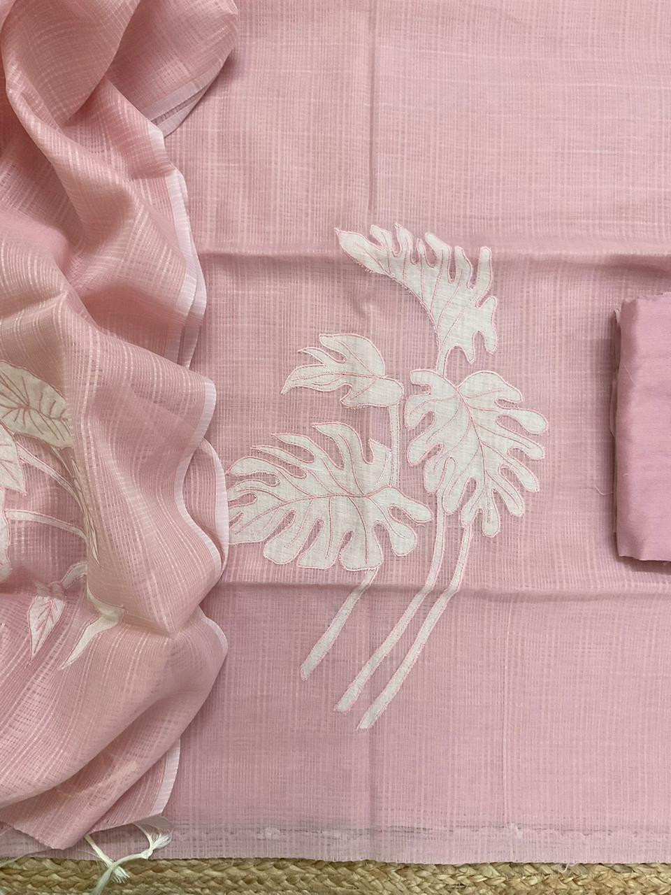 Soft Kota Silk Embroidered Suit - Pink