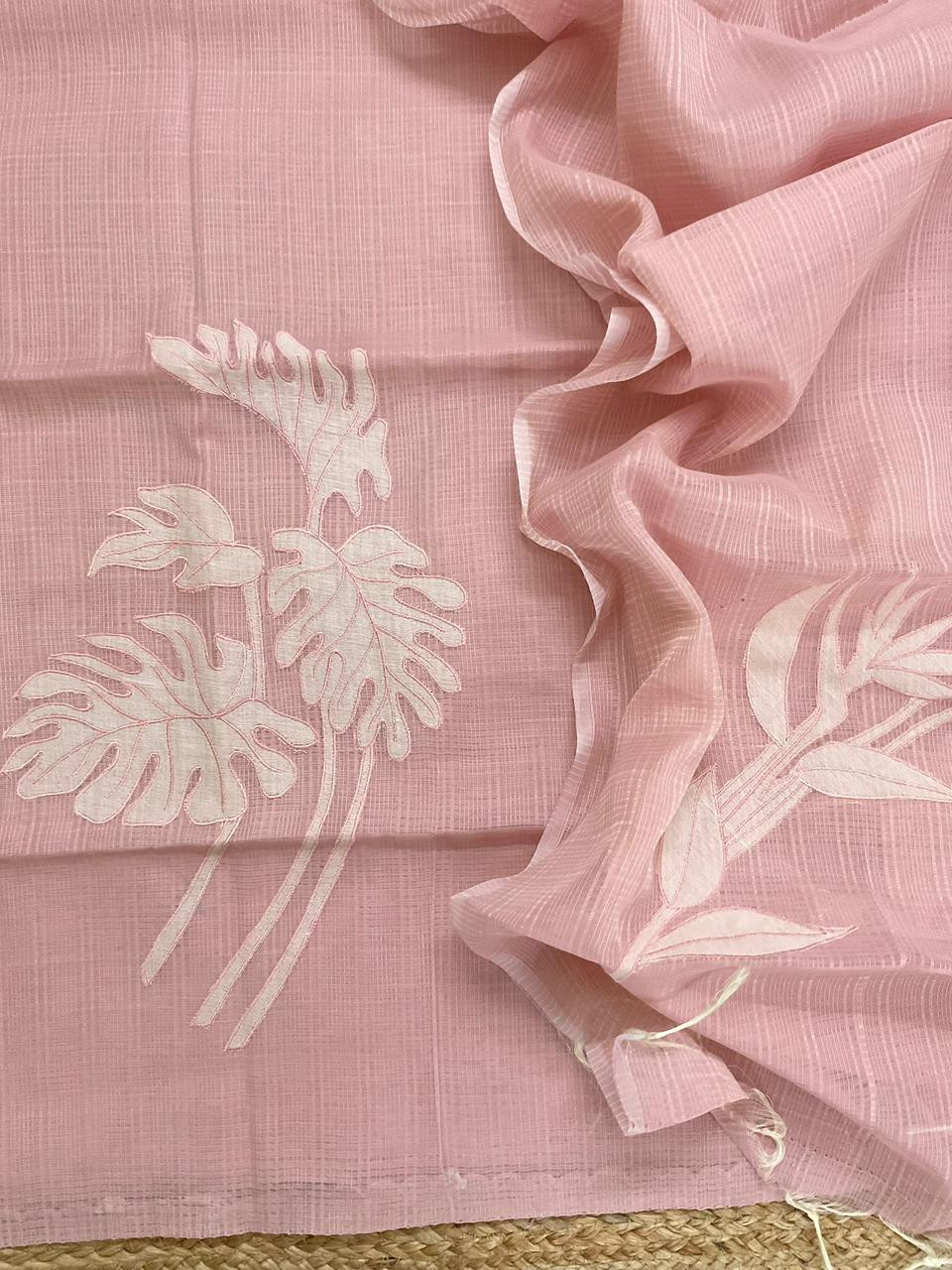 Soft Kota Silk Embroidered Suit - Pink