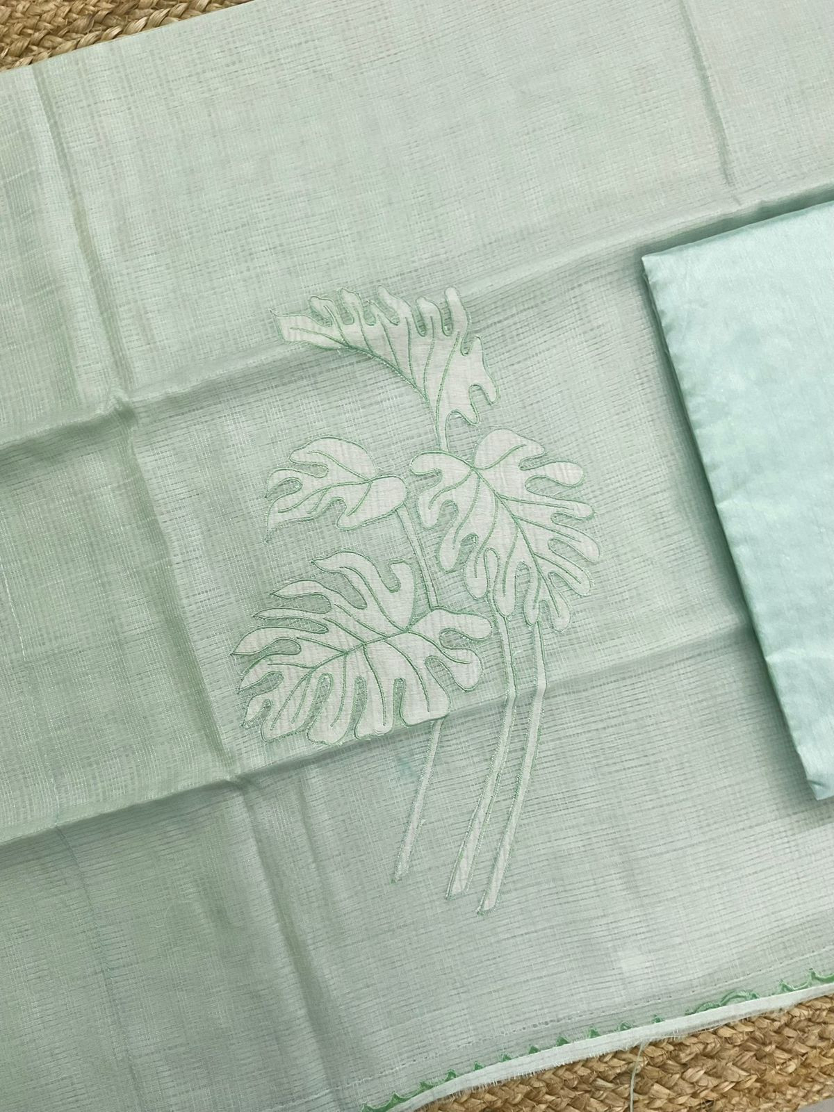 Soft Kota Silk Embroidered Suit - Green