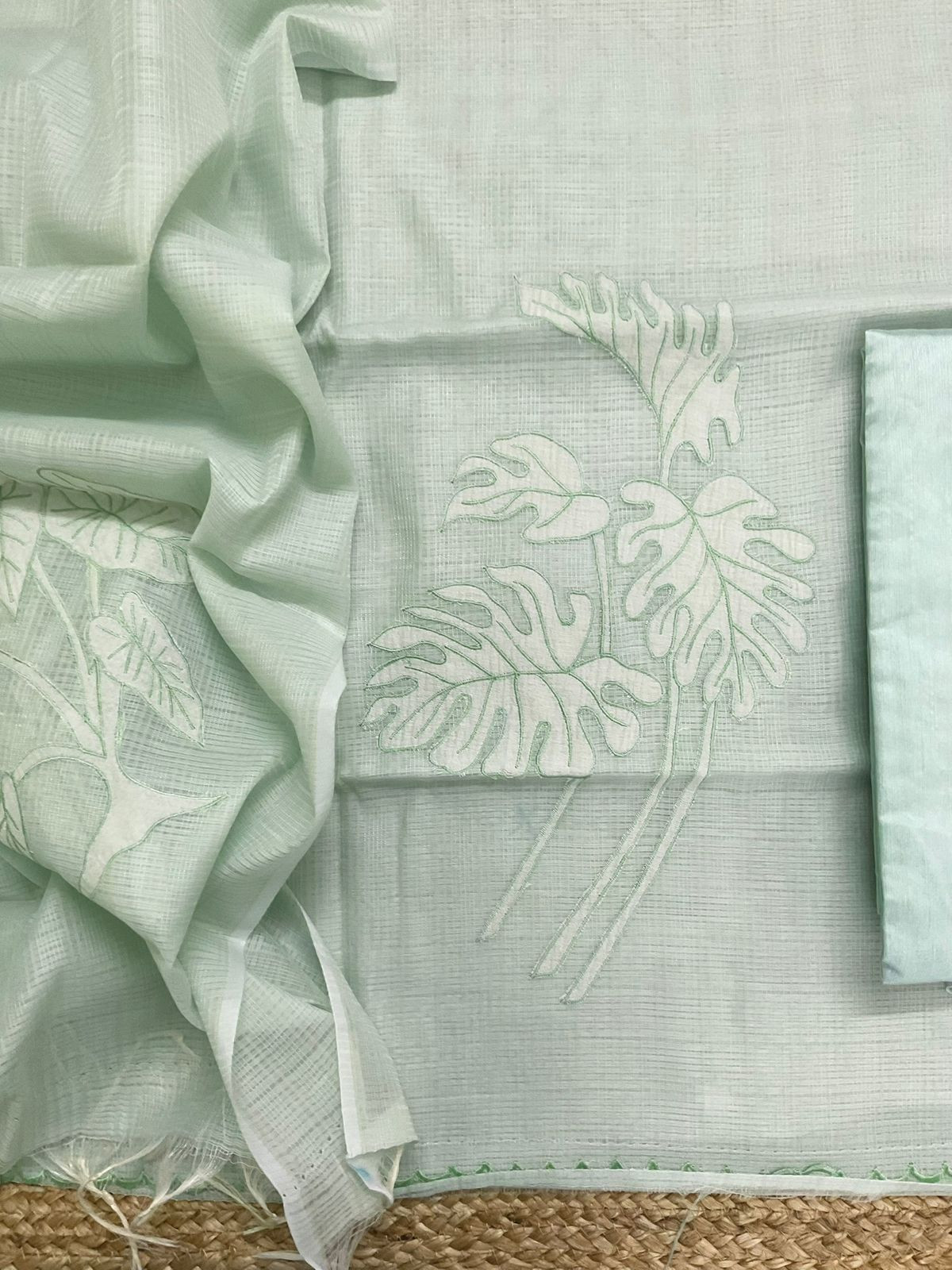 Soft Kota Silk Embroidered Suit - Green