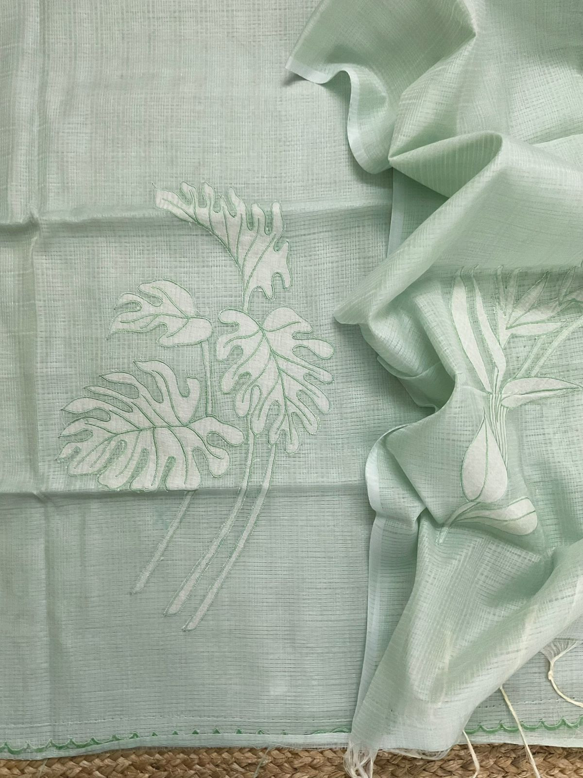 Soft Kota Silk Embroidered Suit - Green