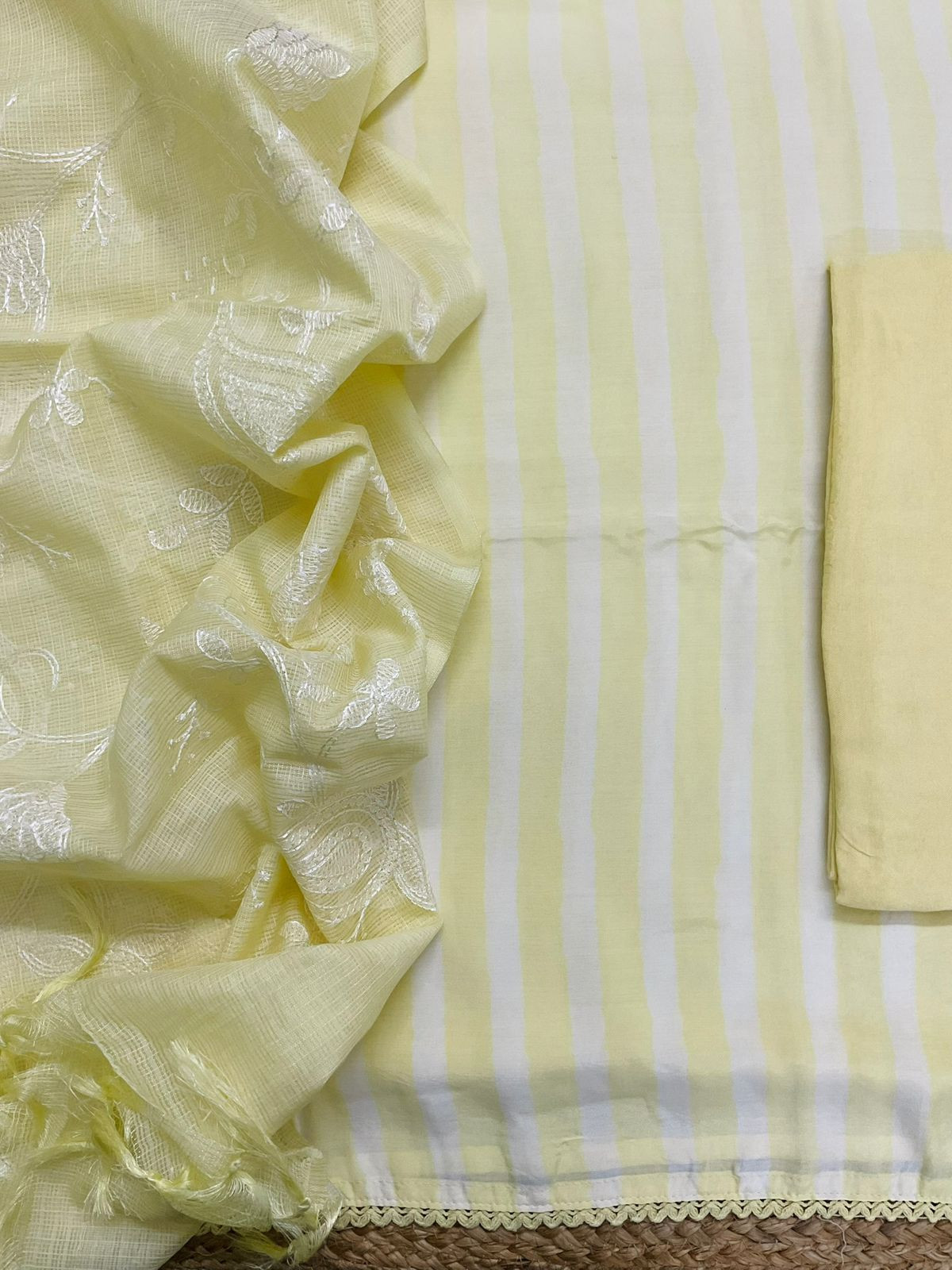 Pure Muslin Printed Embroidered Suit - Yellow