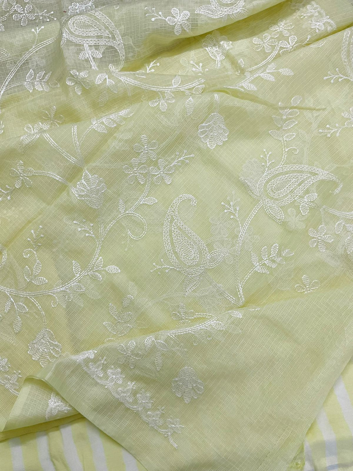 Pure Muslin Printed Embroidered Suit - Yellow