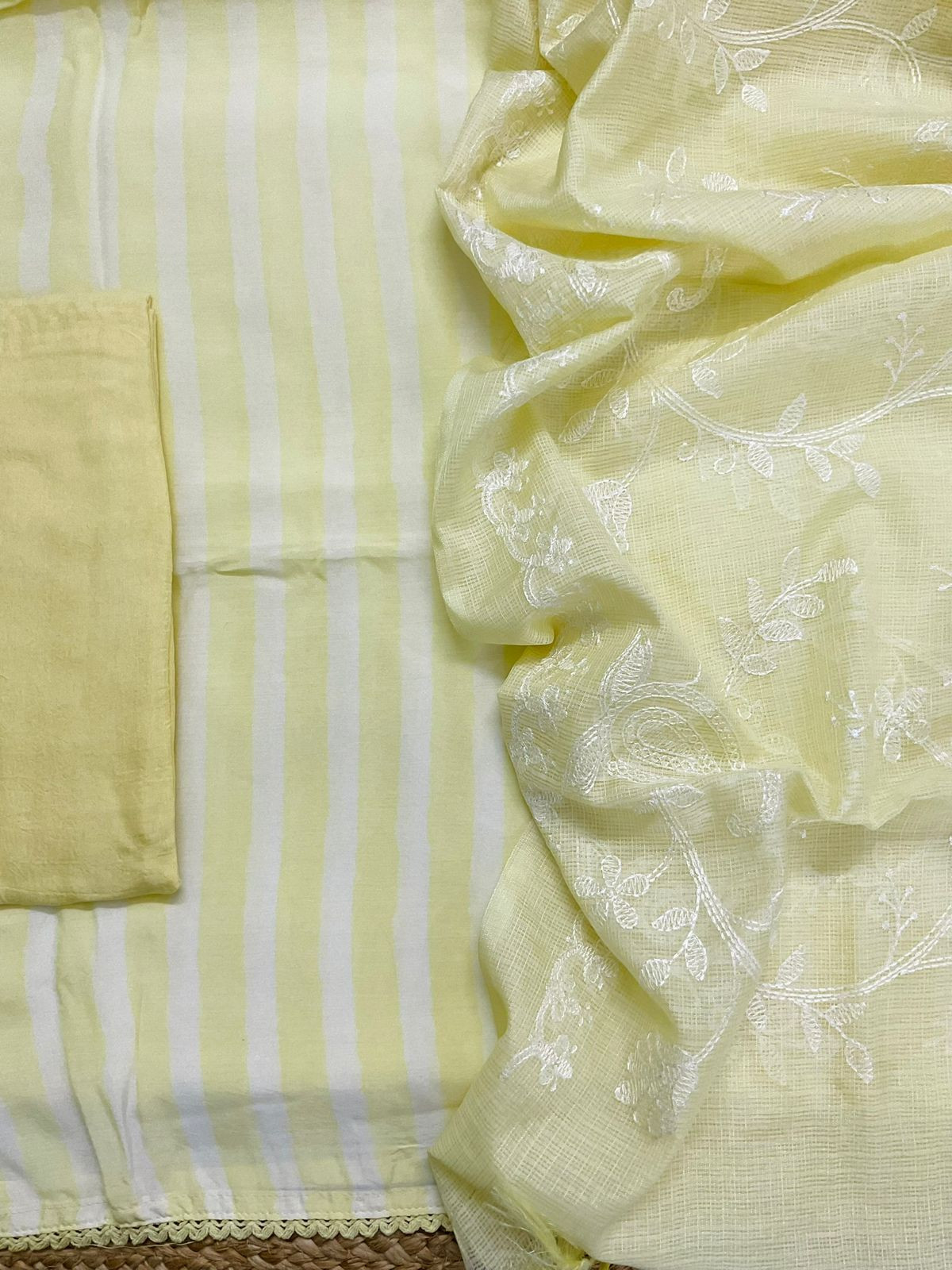 Pure Muslin Printed Embroidered Suit - Yellow