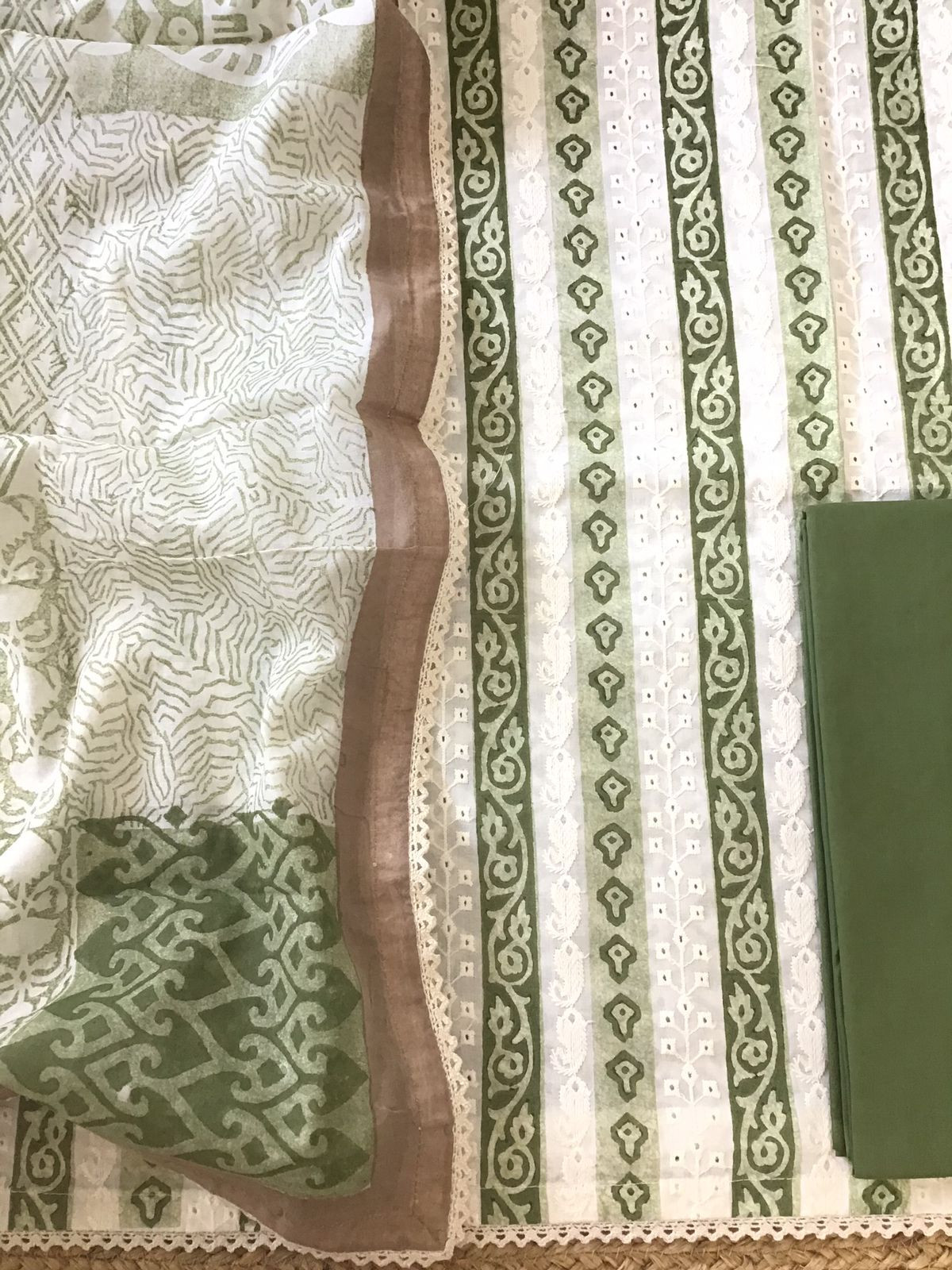 Pure Cotton Printed Embroidered Suit - Green