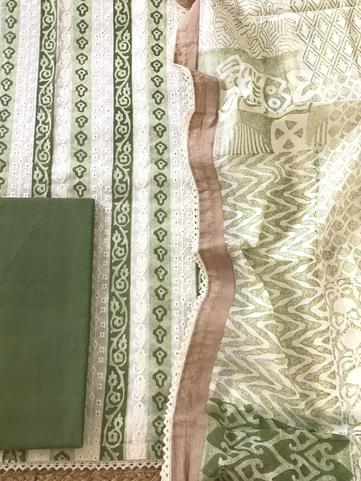 Pure Cotton Printed Embroidered Suit - Green