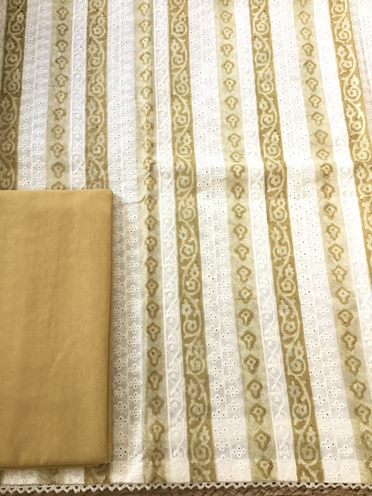 Pure Cotton Printed Embroidered Suit - Yellow