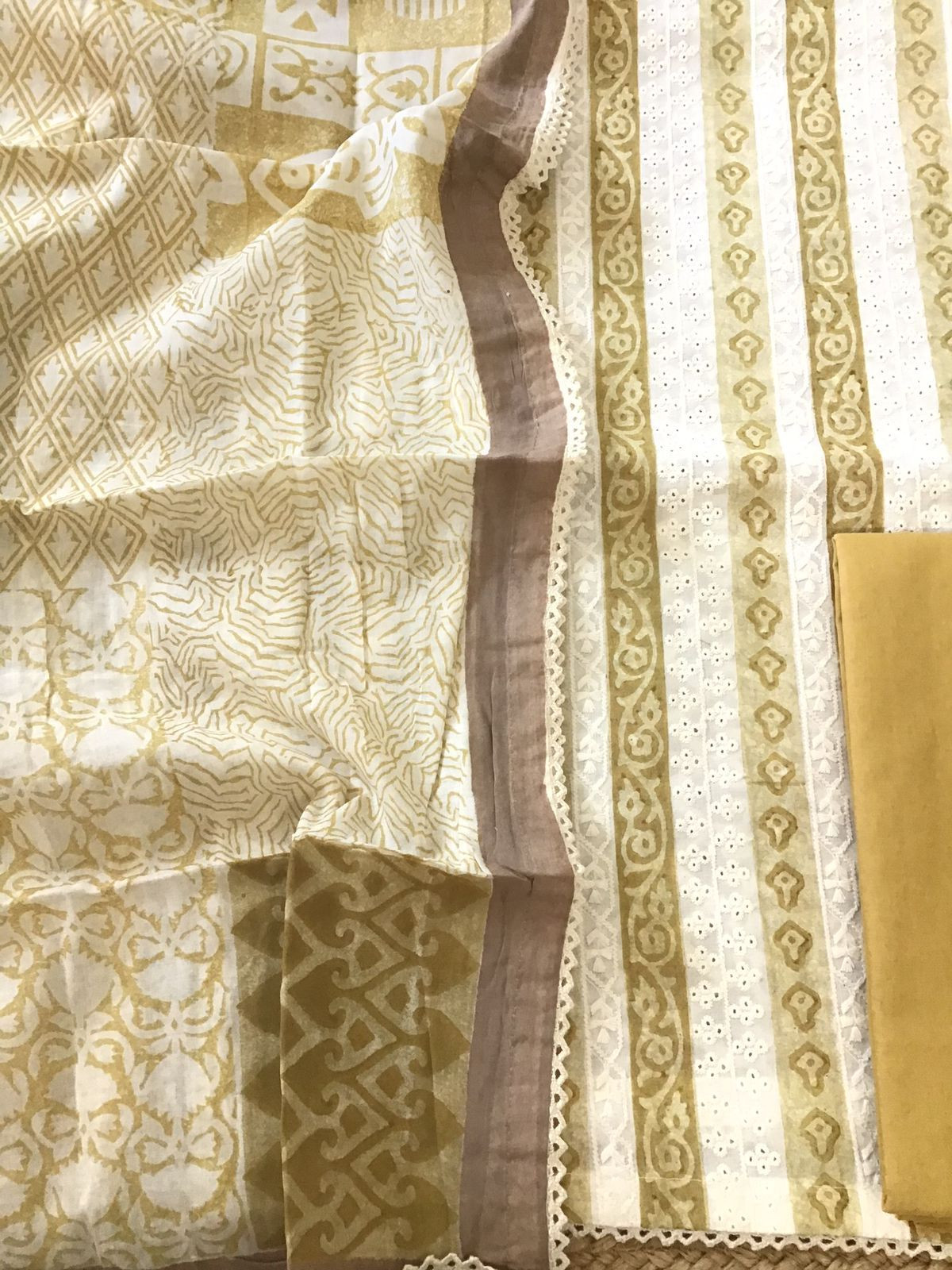 Pure Cotton Printed Embroidered Suit - Yellow