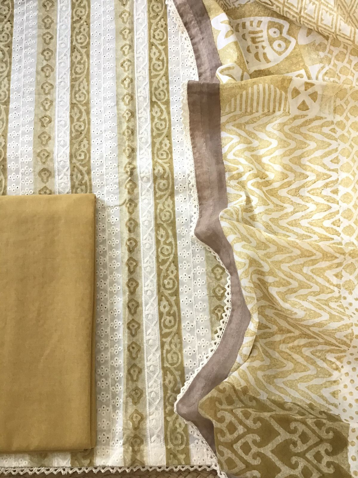 Pure Cotton Printed Embroidered Suit - Yellow