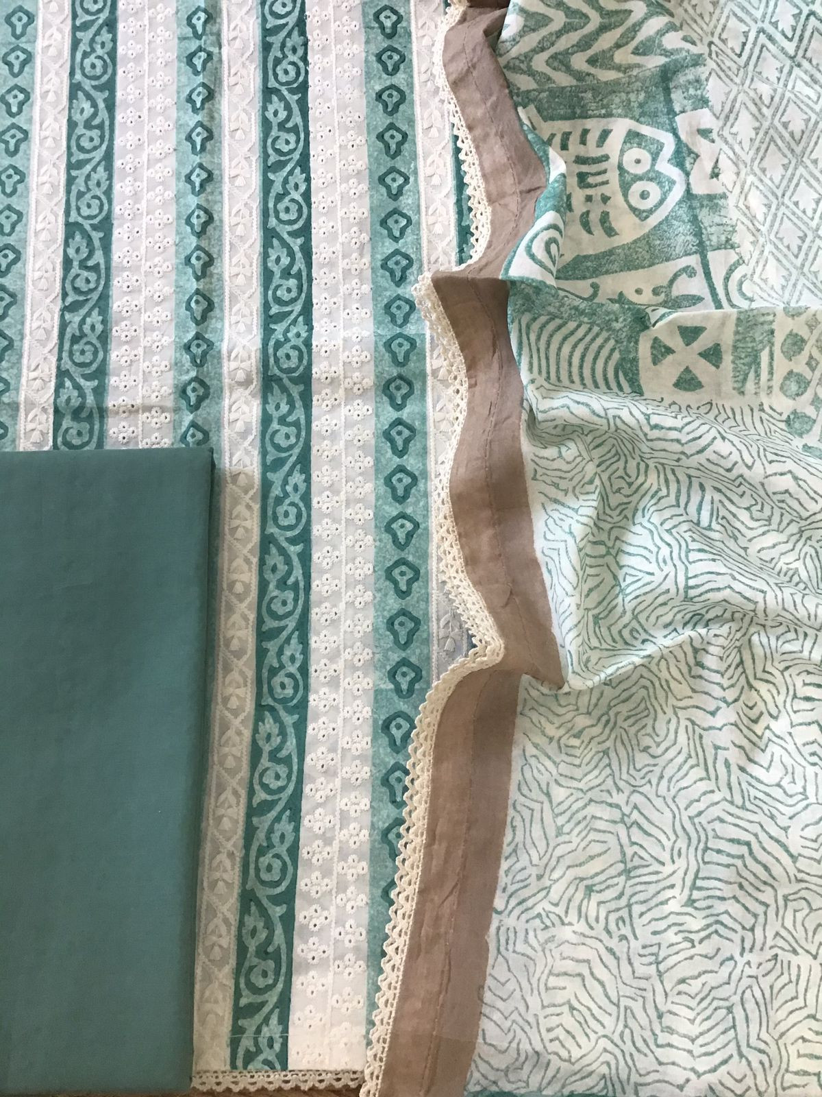 Pure Cotton Printed Embroidered Suit - Blue