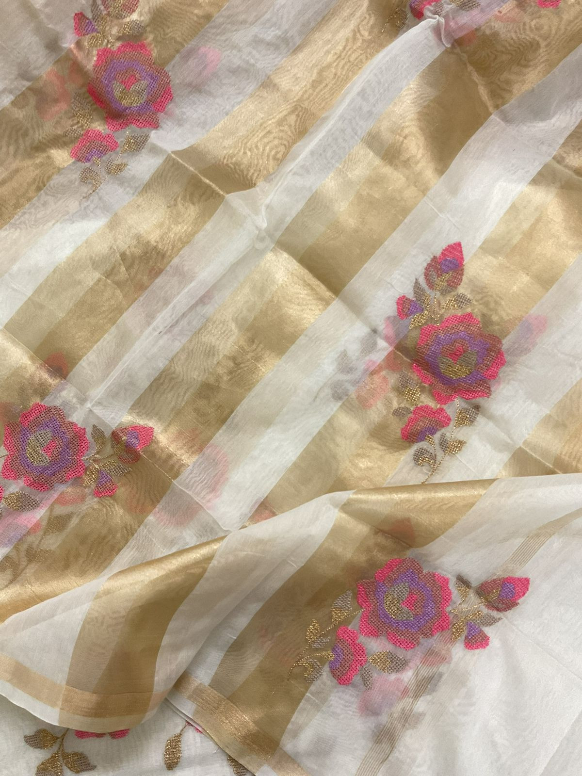 Pure Chanderi Embroidered Suit - Offwhite