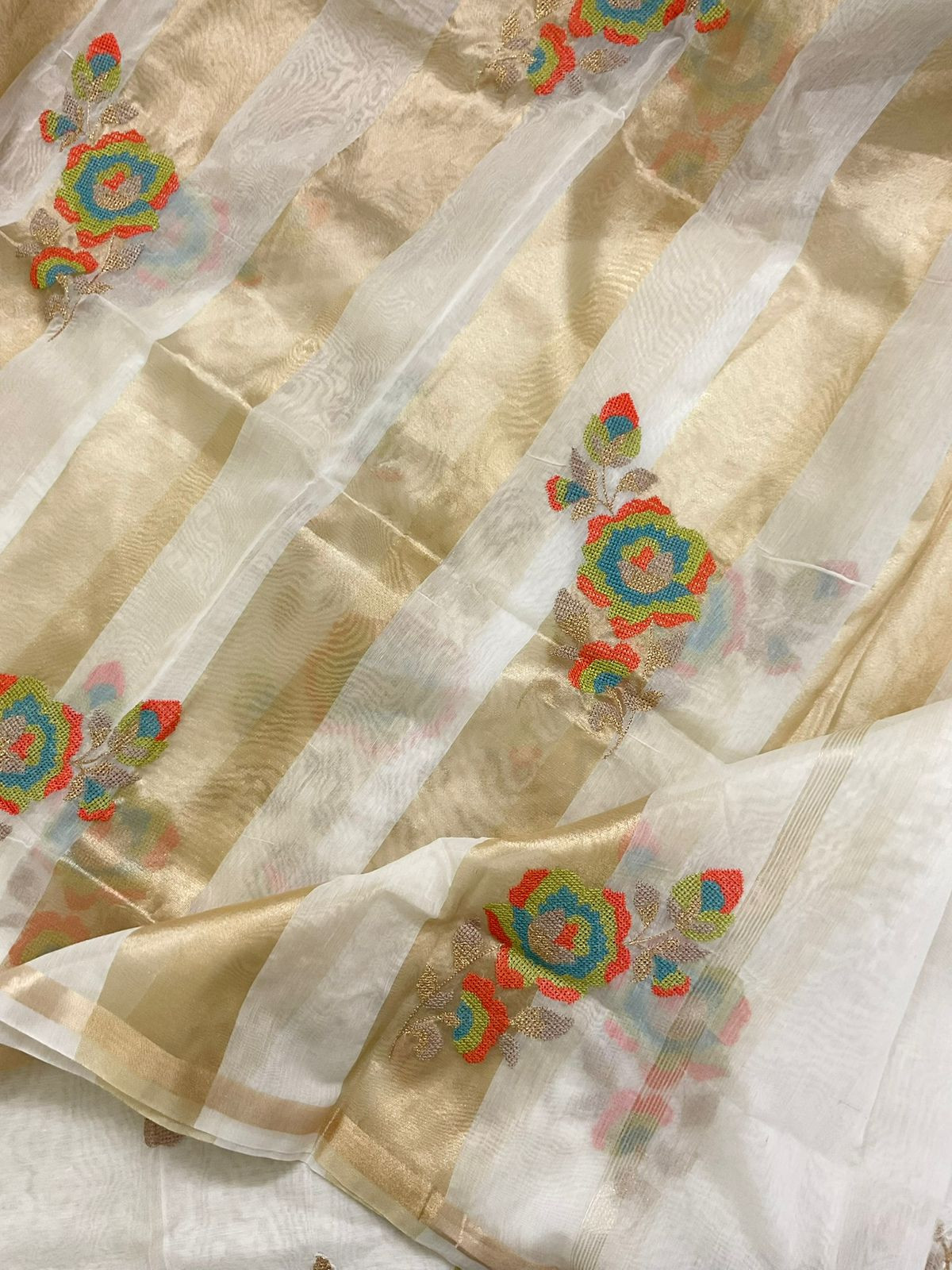 Pure Chanderi Embroidered Suit - Offwhite