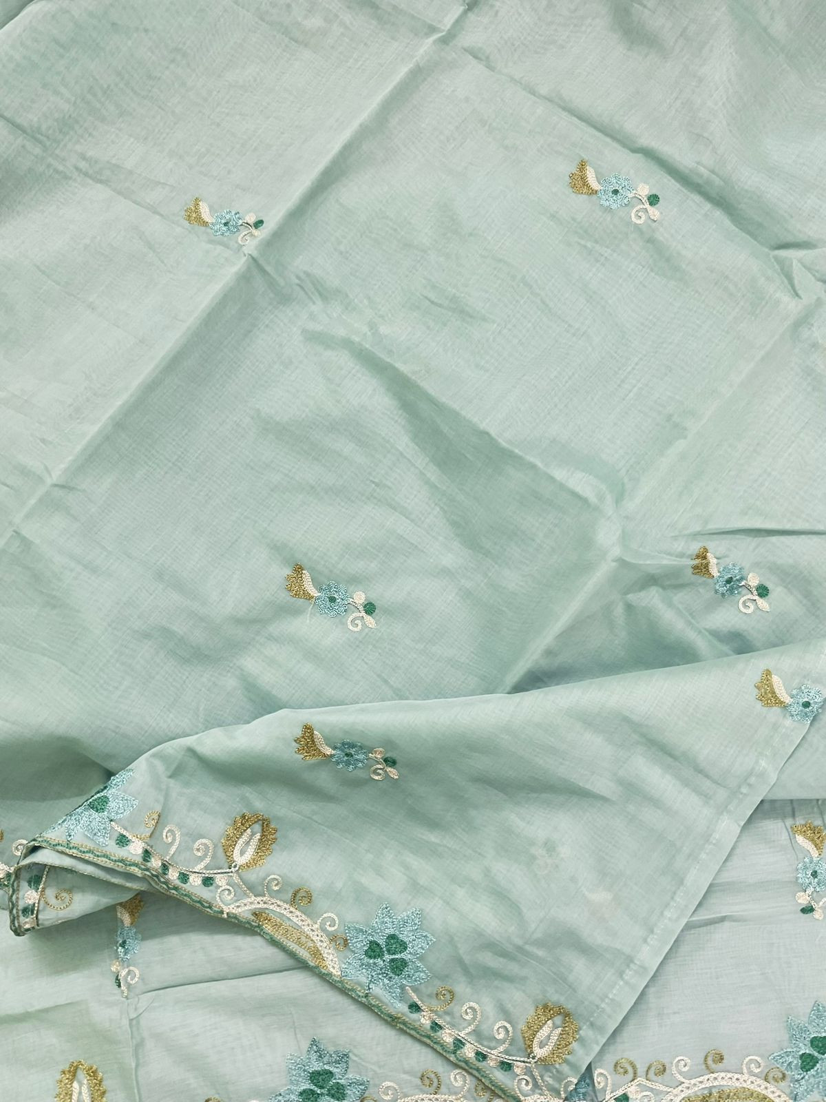 Soft Chanderi Embroidered Suit - Green