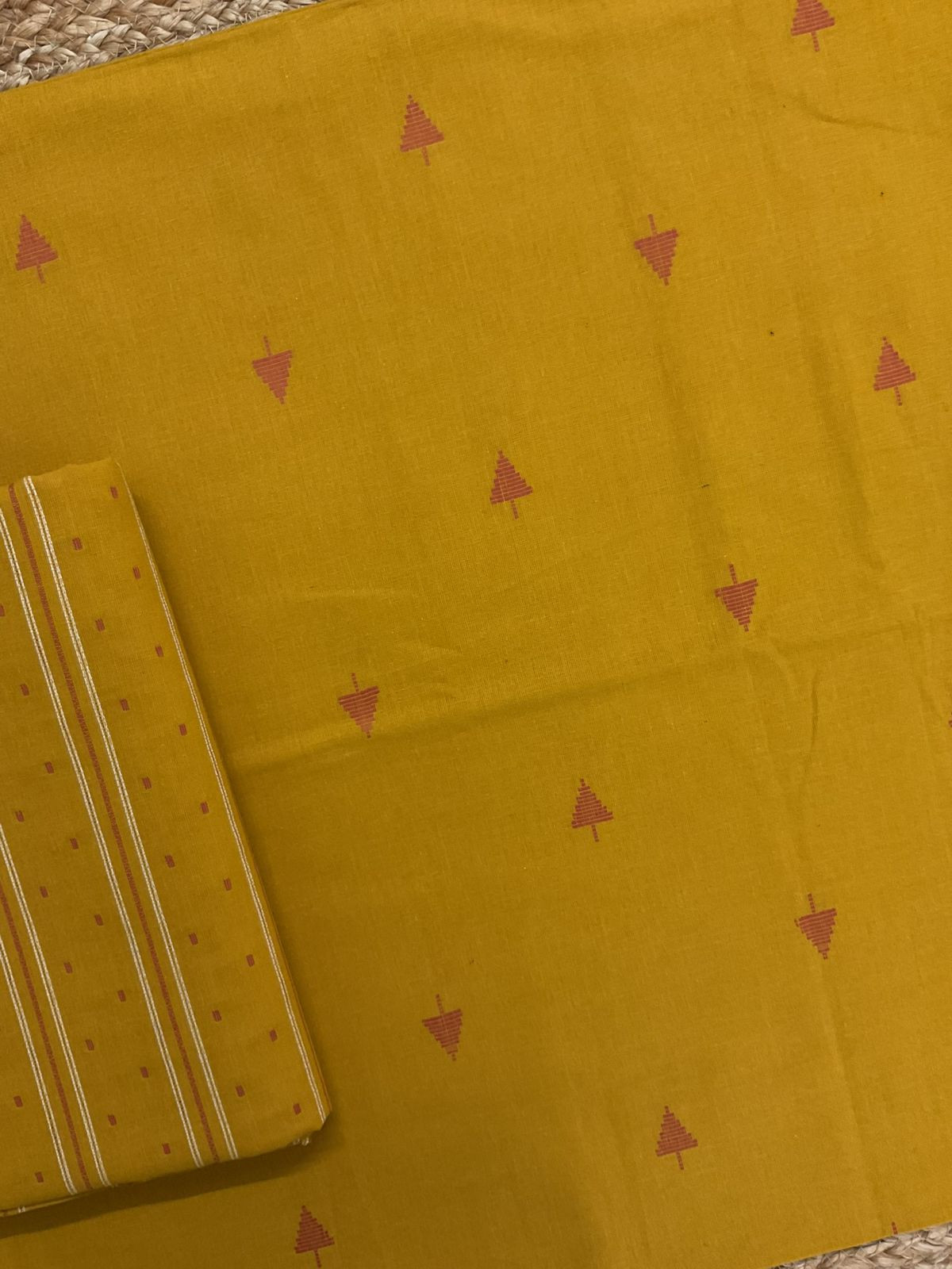 Pure Handloom Cotton Self Weaved Suit - Yellow