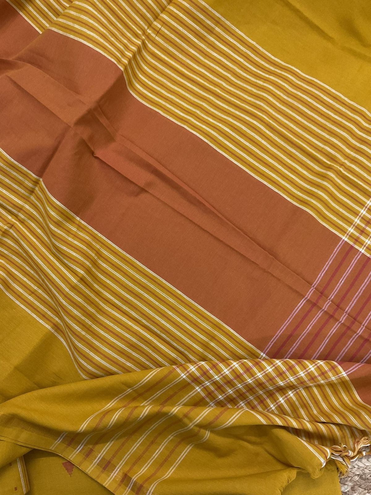 Pure Handloom Cotton Self Weaved Suit - Yellow