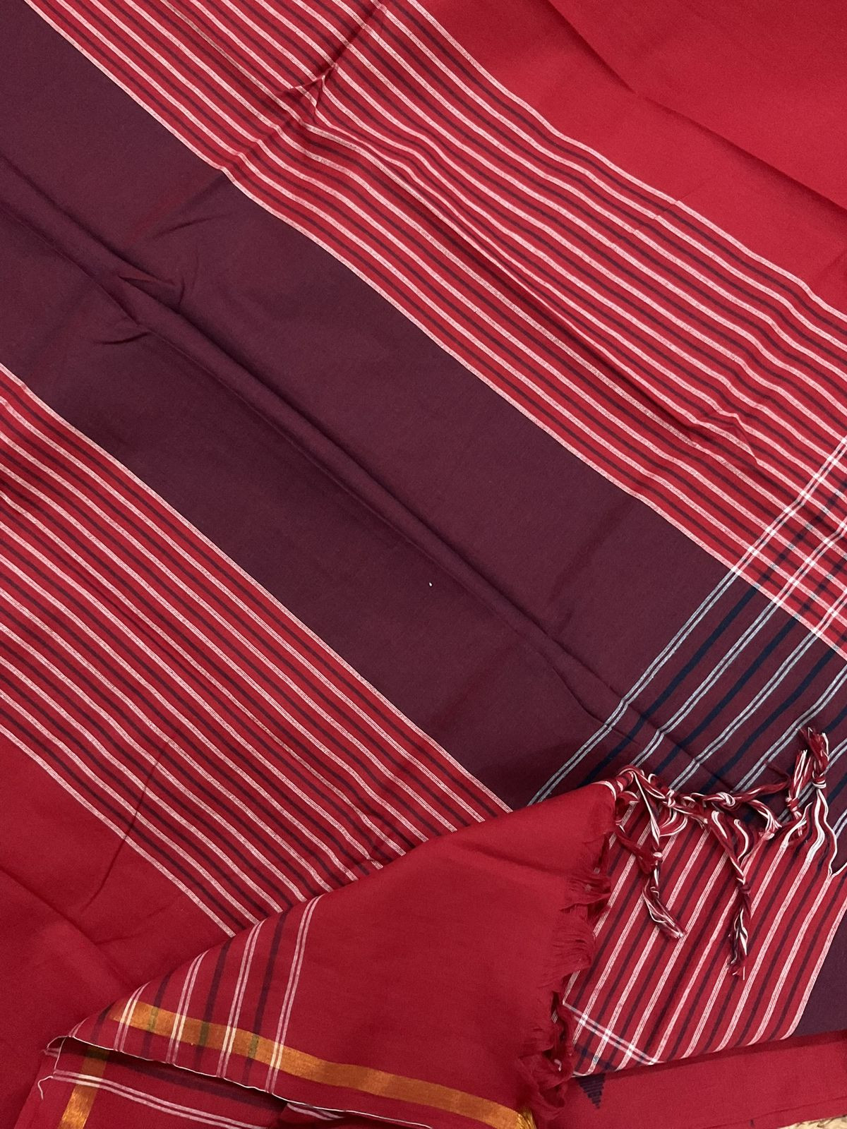 Pure Handloom Cotton Self Weaved Suit - Red