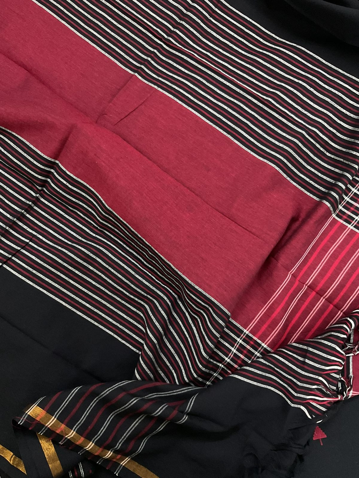 Pure Handloom Cotton Self Weaved Suit - Black