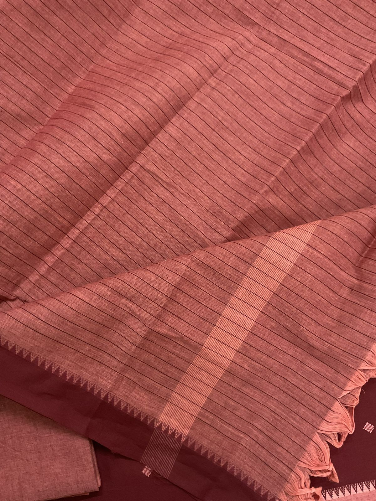 Pure Handloom Cotton Self Weaved Suit - Maroon