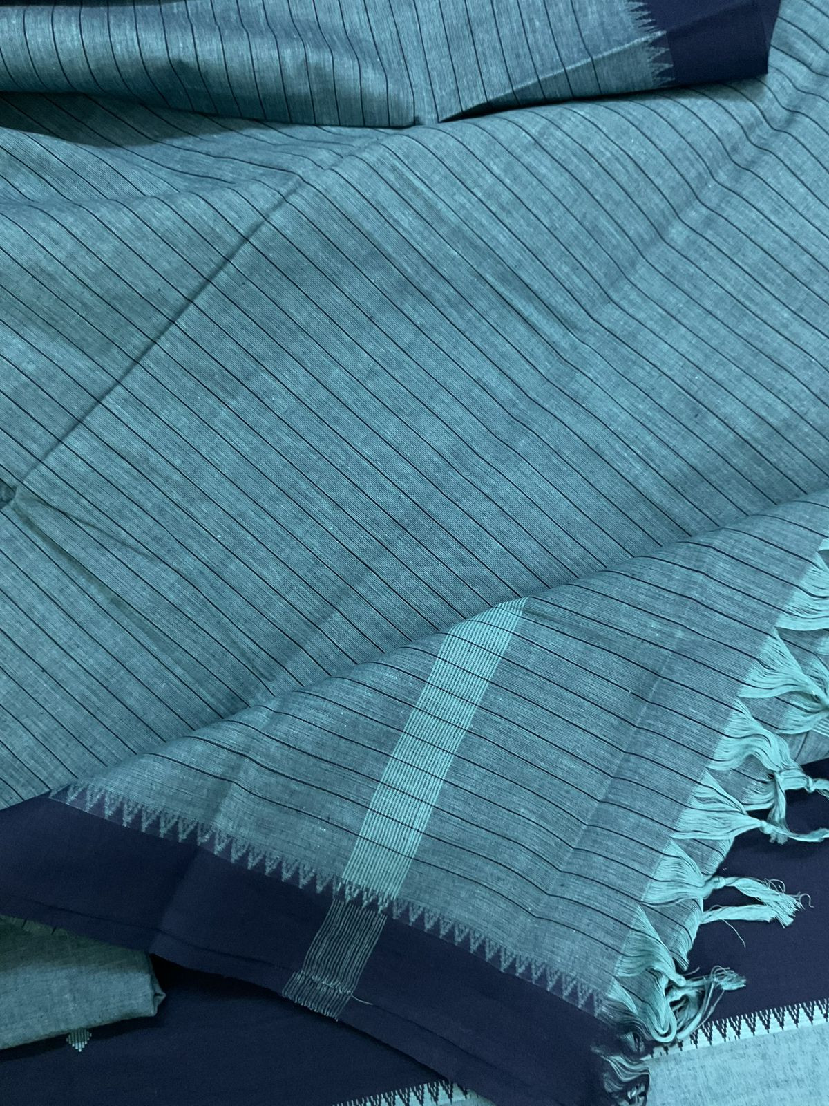 Pure Handloom Cotton Self Weaved Suit - Blue