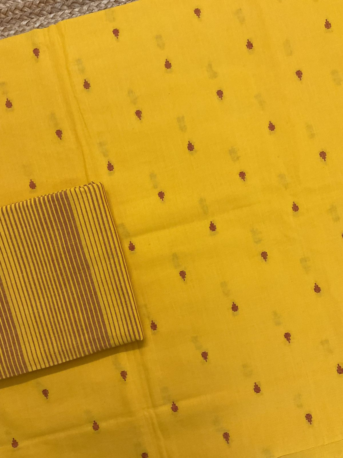 Pure Handloom Cotton Self Weaved Suit - Yellow
