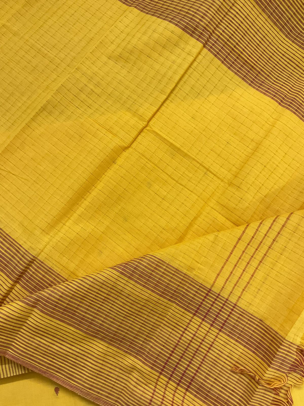 Pure Handloom Cotton Self Weaved Suit - Yellow