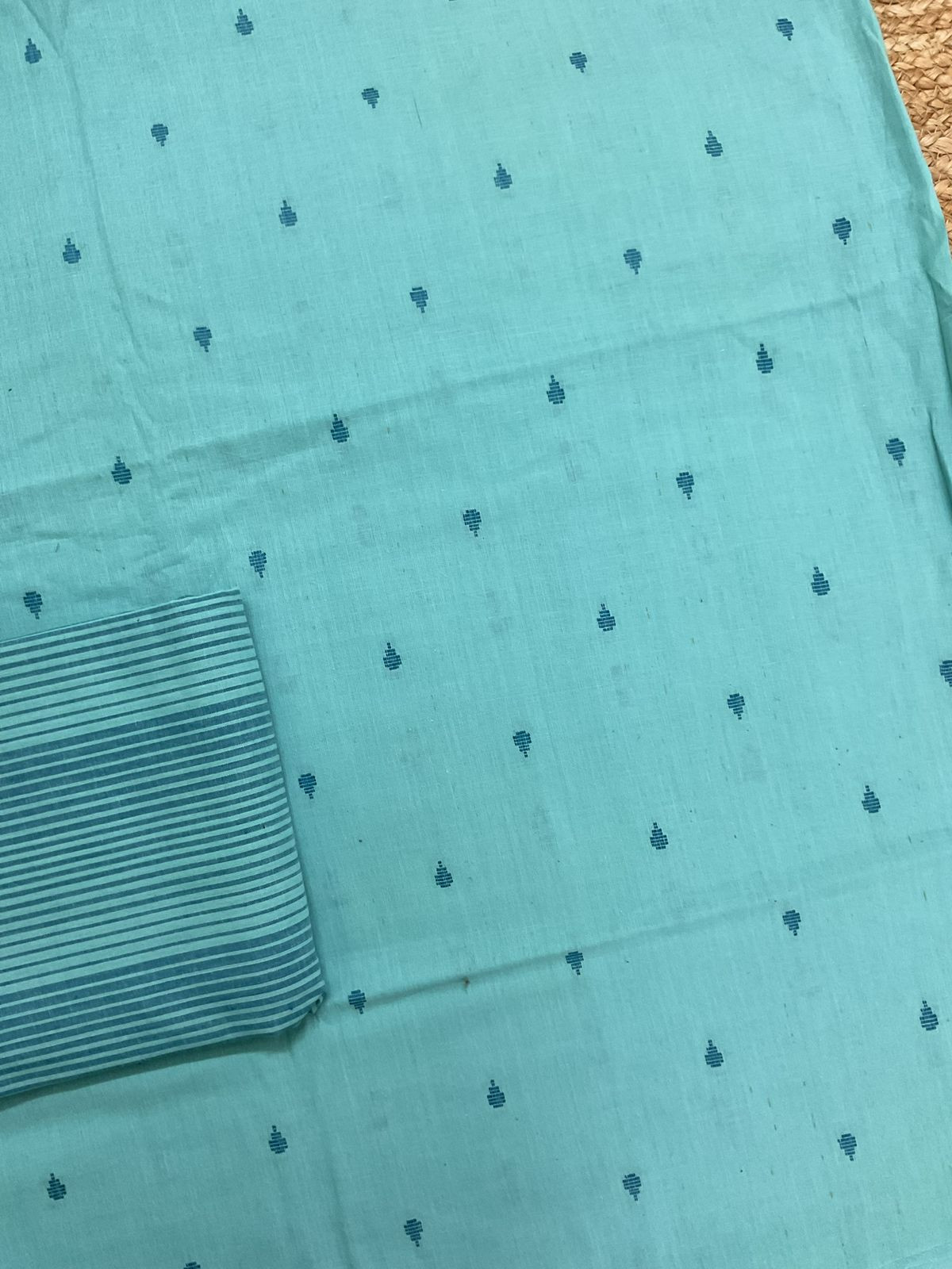 Pure Handloom Cotton Self Weaved Suit - Blue