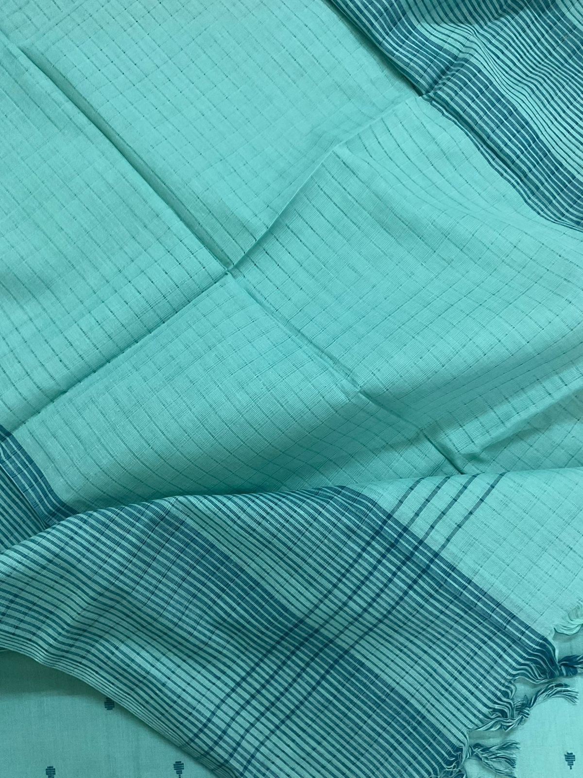 Pure Handloom Cotton Self Weaved Suit - Blue