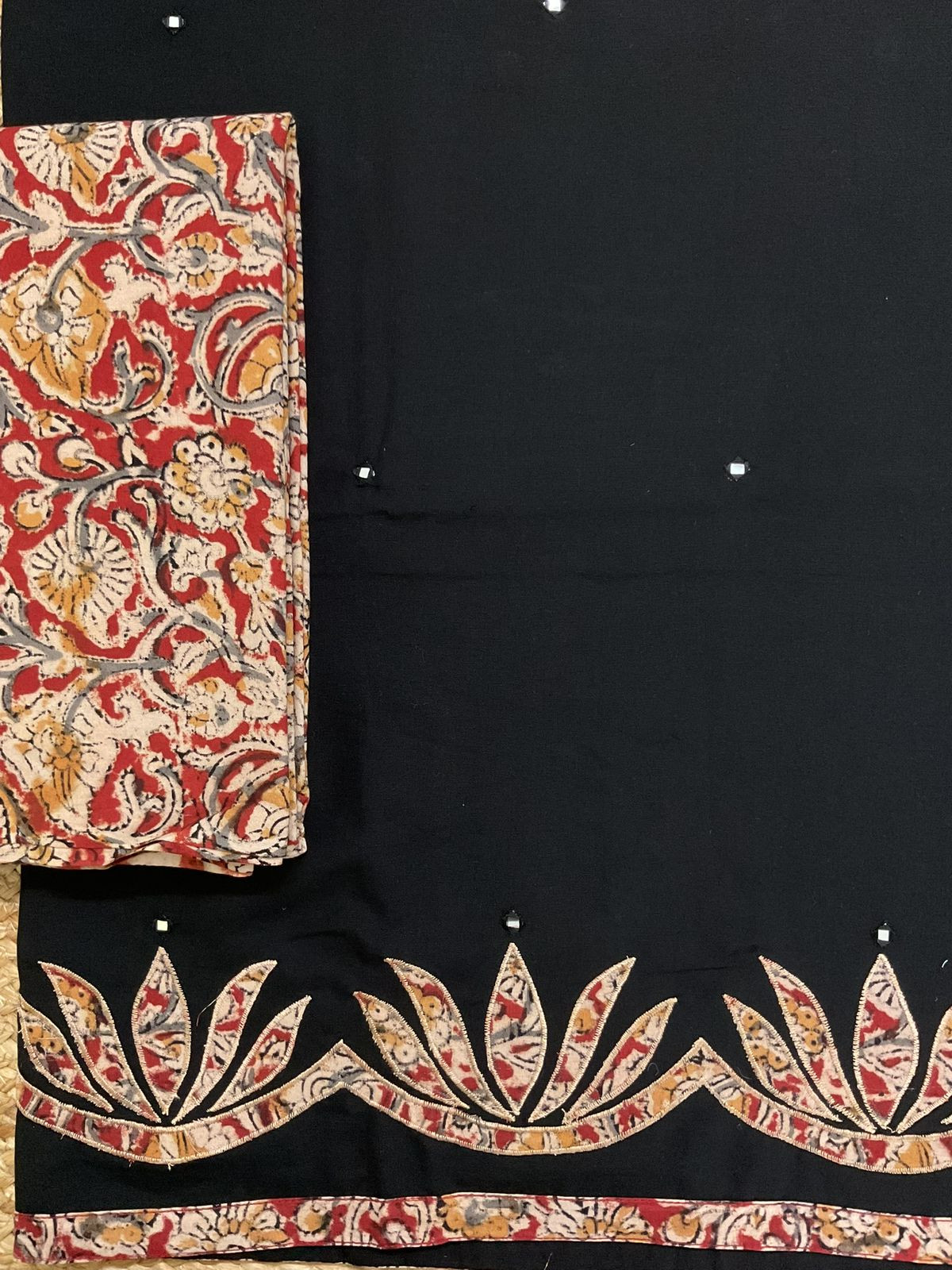 Pure Cotton Printed Embroidered Suit - Black