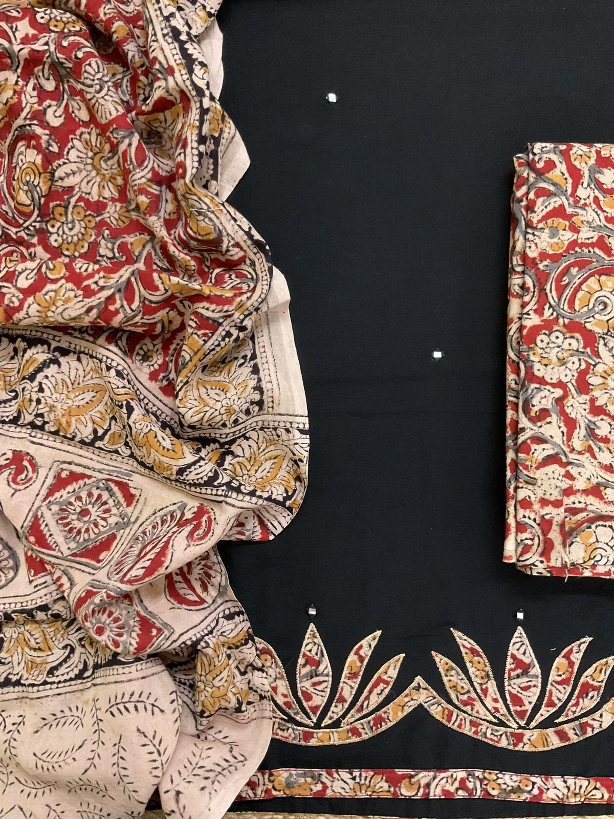 Pure Cotton Printed Embroidered Suit - Black