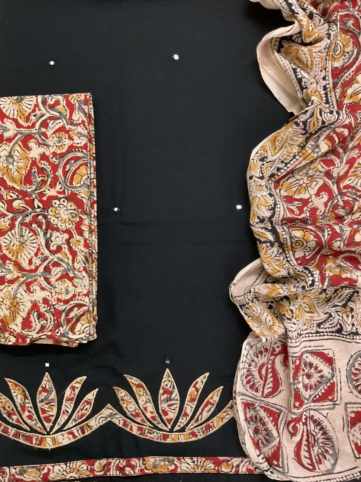 Pure Cotton Printed Embroidered Suit - Black