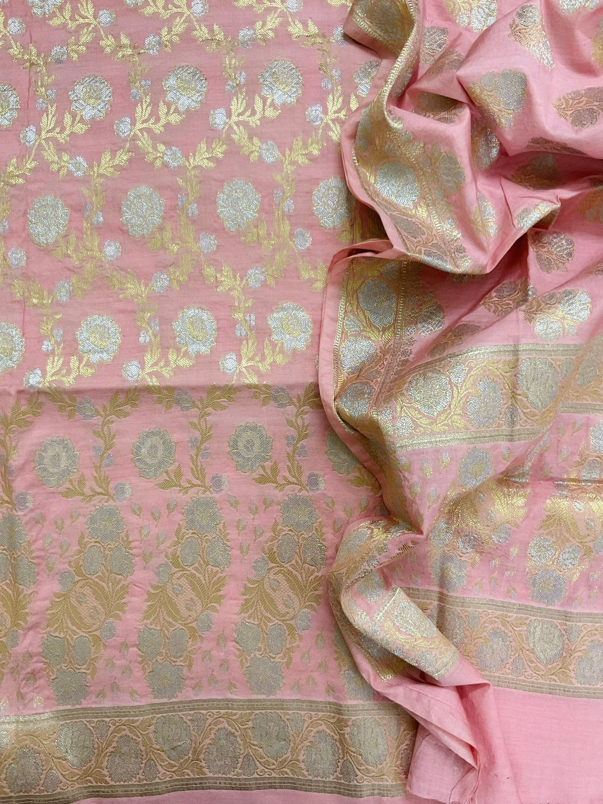 Soft Chanderi Banarasi Weaved Suit - Pink