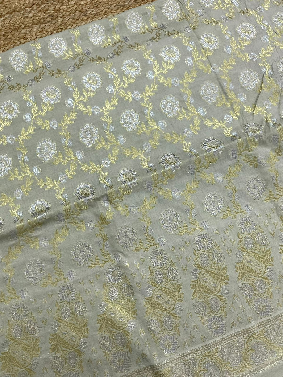 Soft Chanderi Banarasi Weaved Suit - Greyish Green