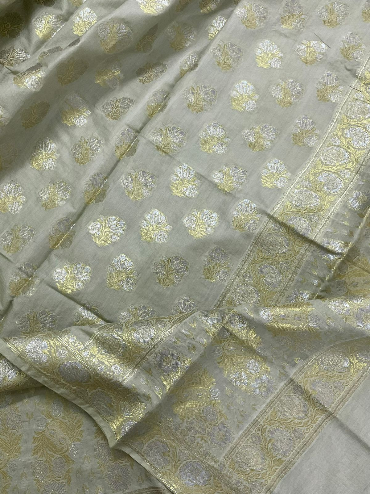Soft Chanderi Banarasi Weaved Suit - Greyish Green