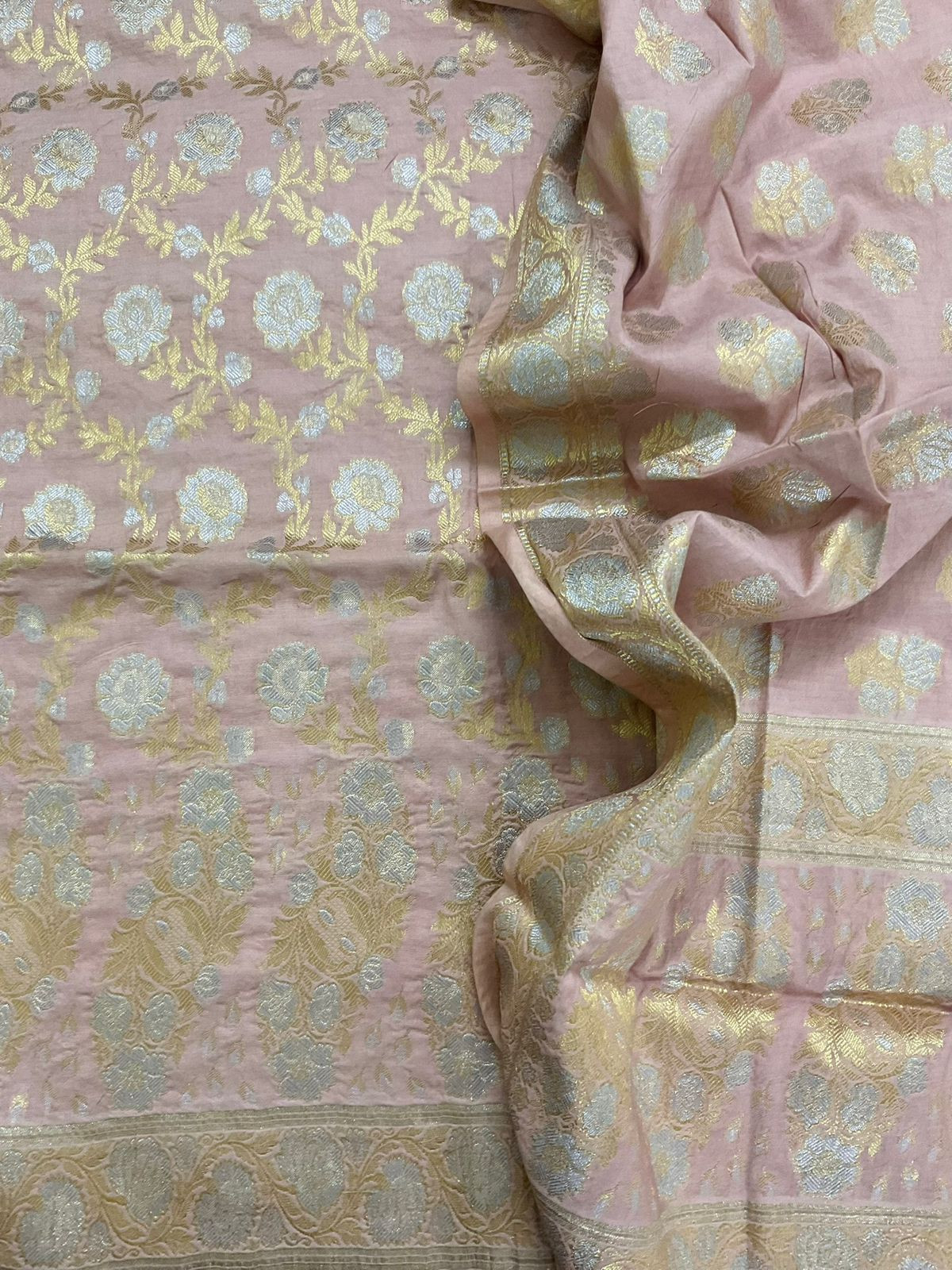 Soft Chanderi Banarasi Weaved Suit - Onion Pink
