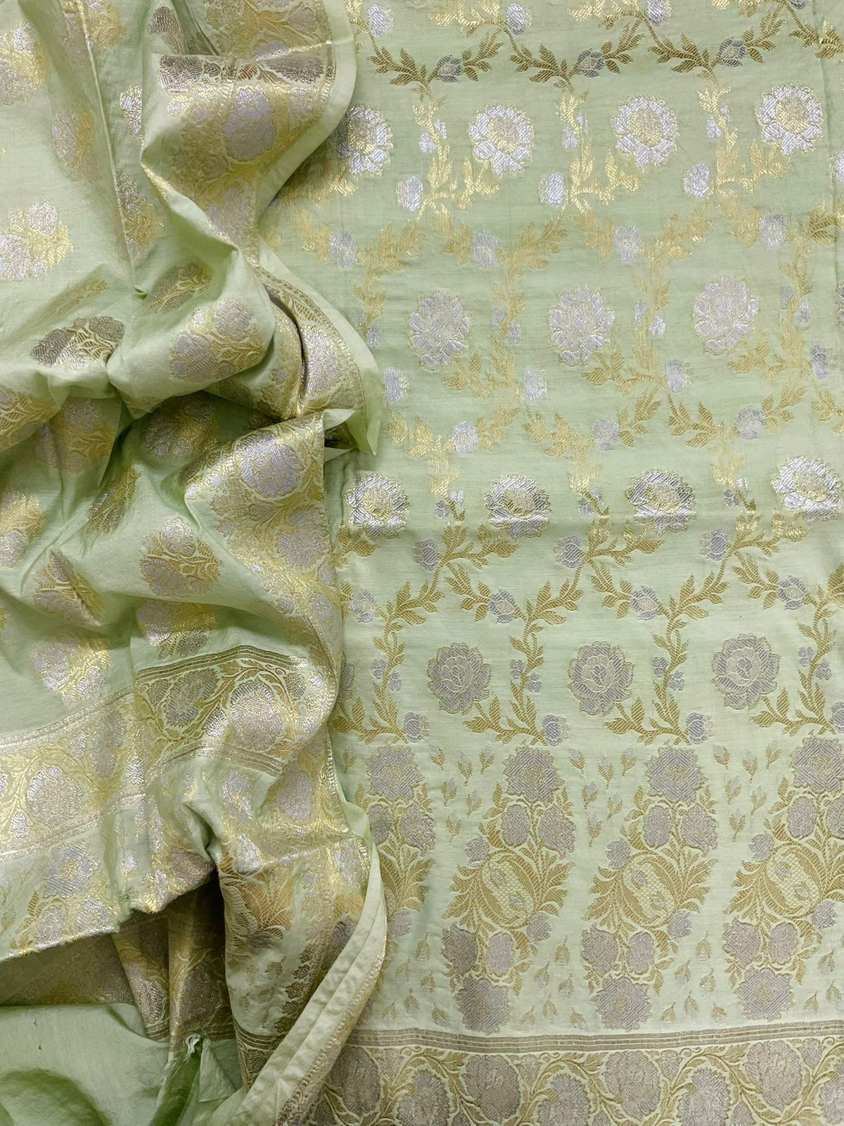 Soft Chanderi Banarasi Weaved Suit - Green