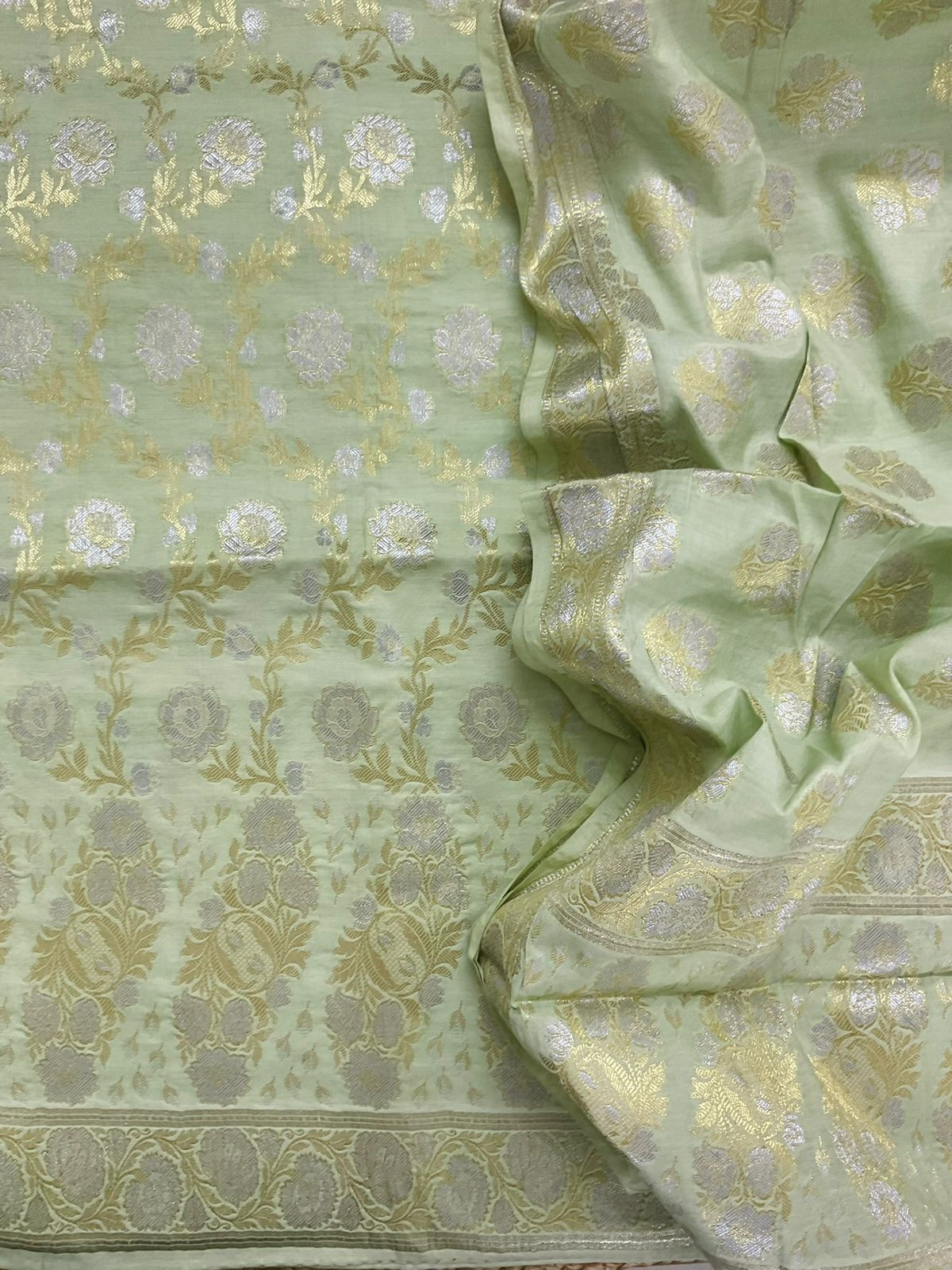 Soft Chanderi Banarasi Weaved Suit - Green