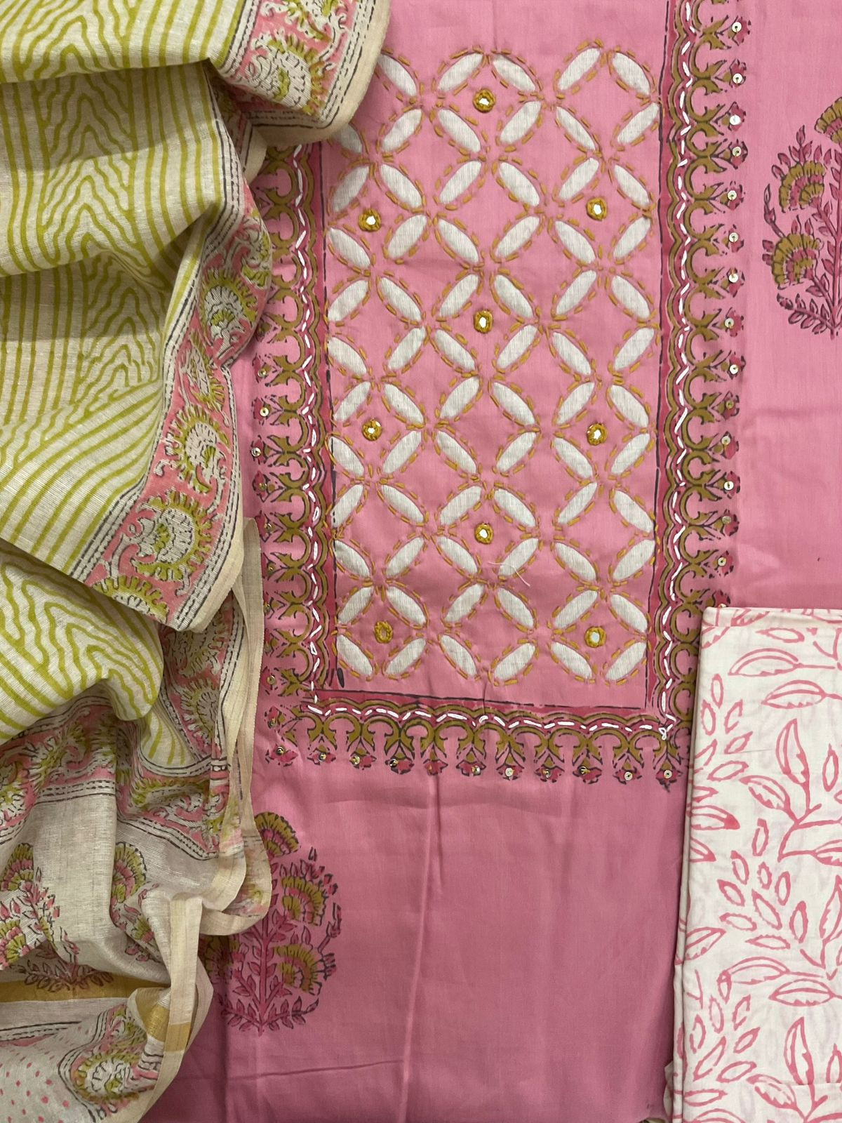Pure Jaam Cotton Printed Embroidered Suit - Pink