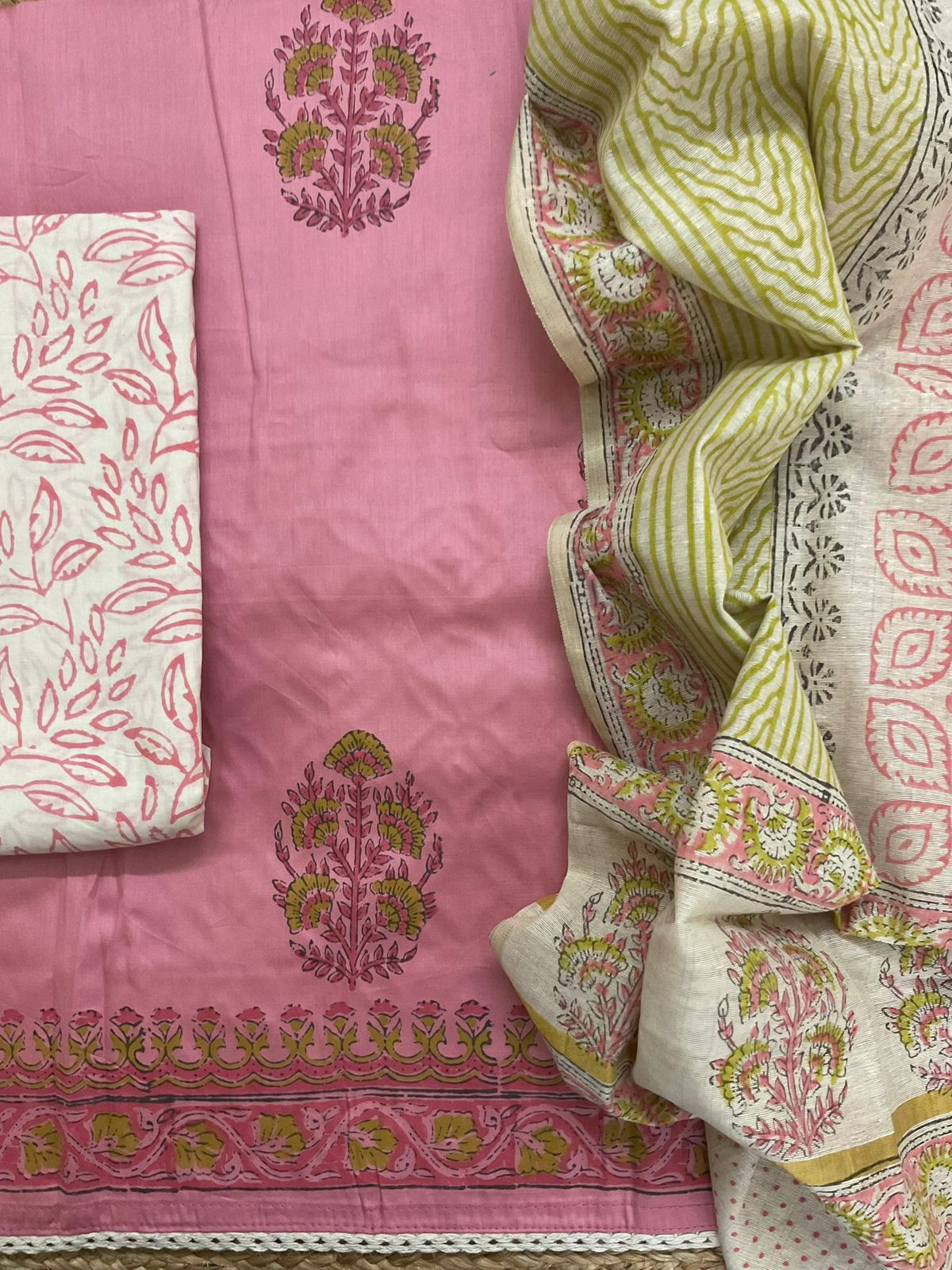 Pure Jaam Cotton Printed Embroidered Suit - Pink