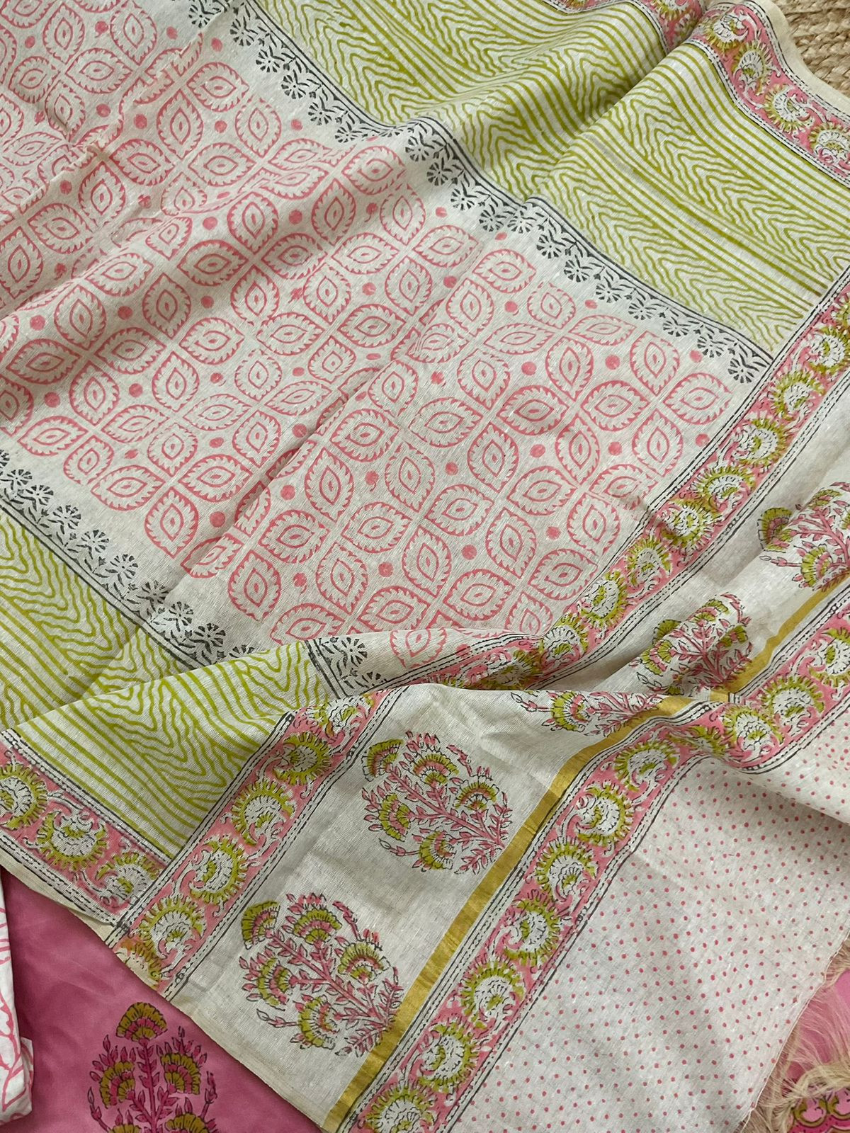 Pure Jaam Cotton Printed Embroidered Suit - Pink