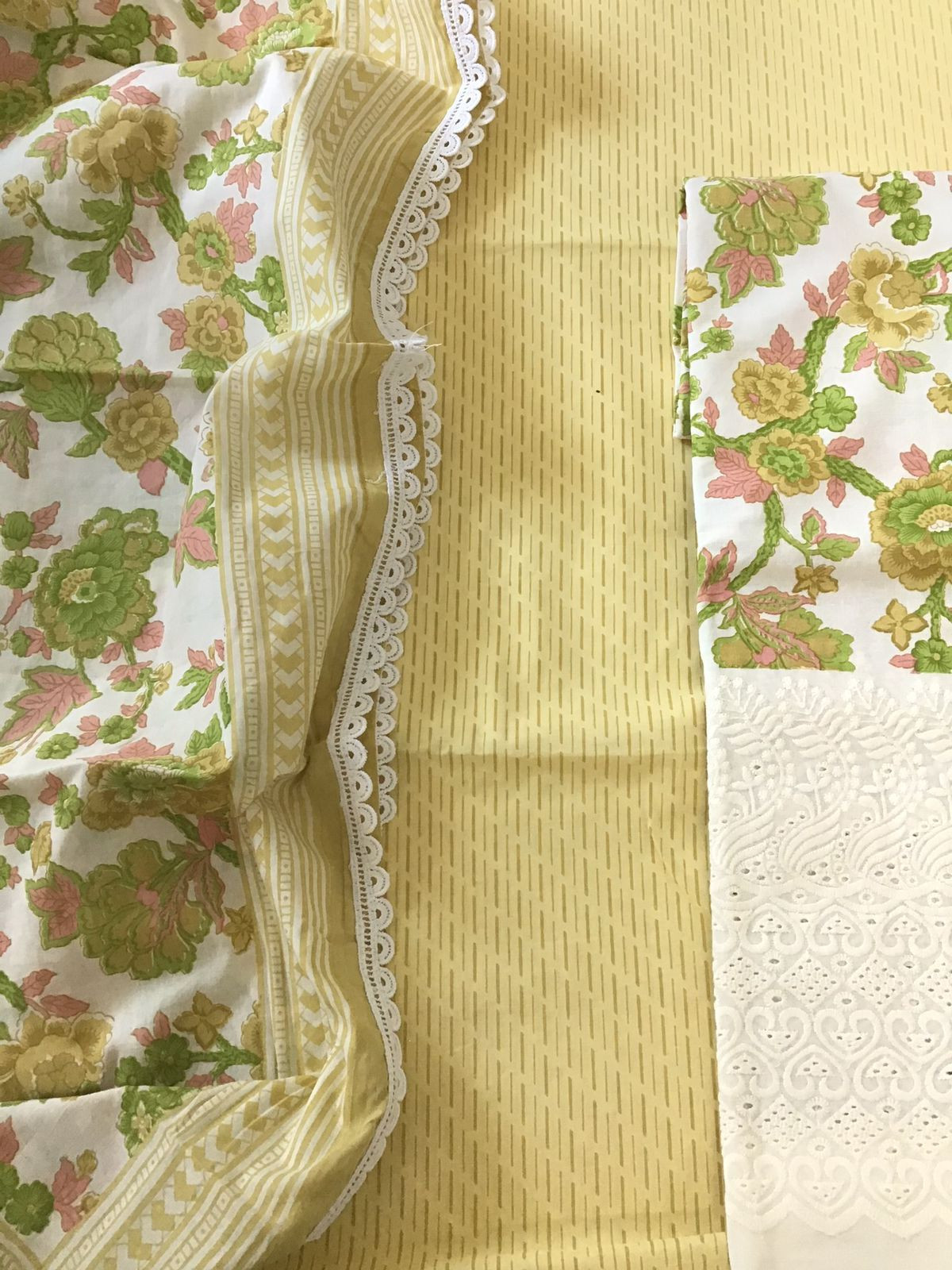 Pure Cotton Printed Embroidered Suit - Yellow