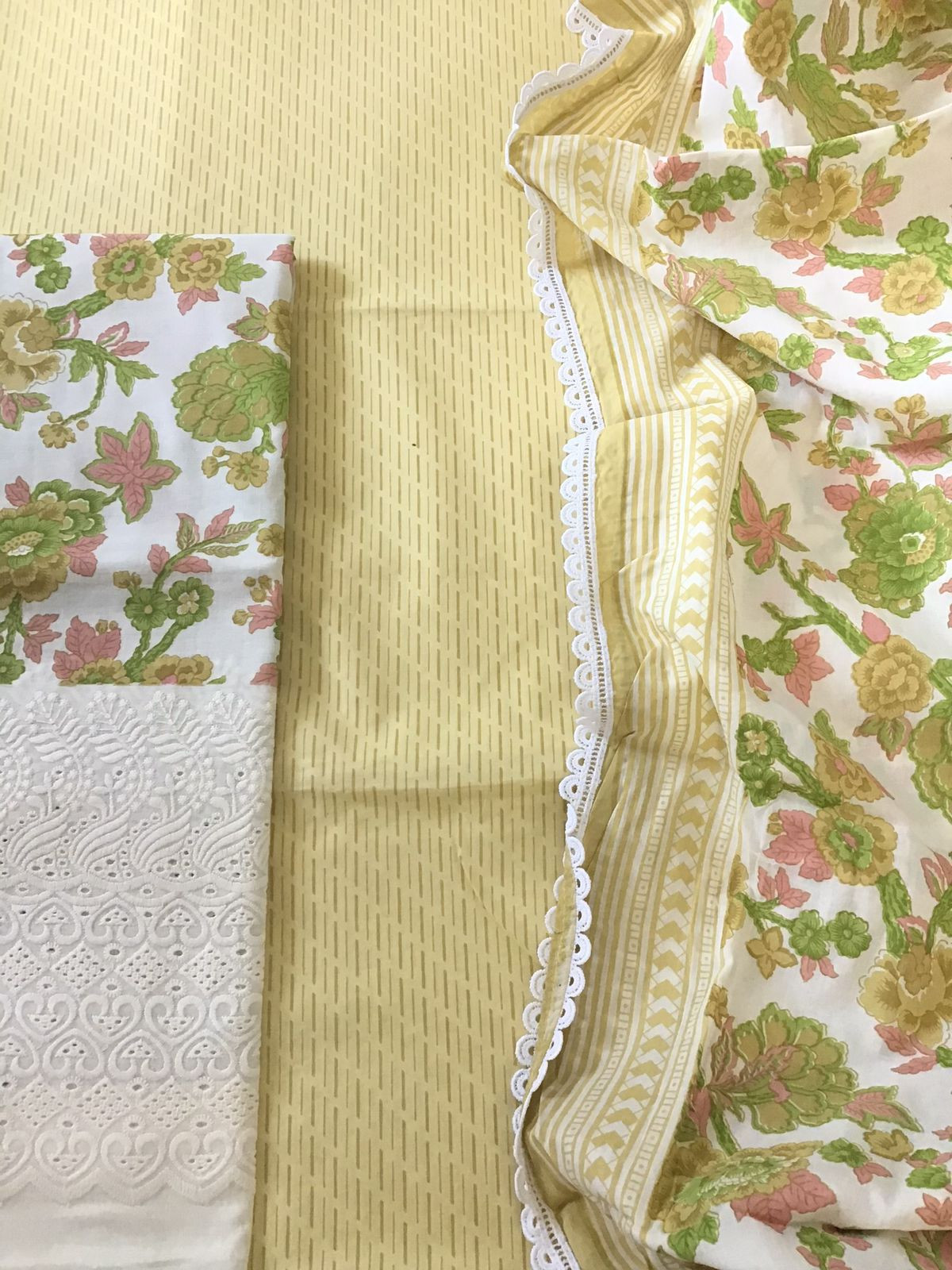 Pure Cotton Printed Embroidered Suit - Yellow