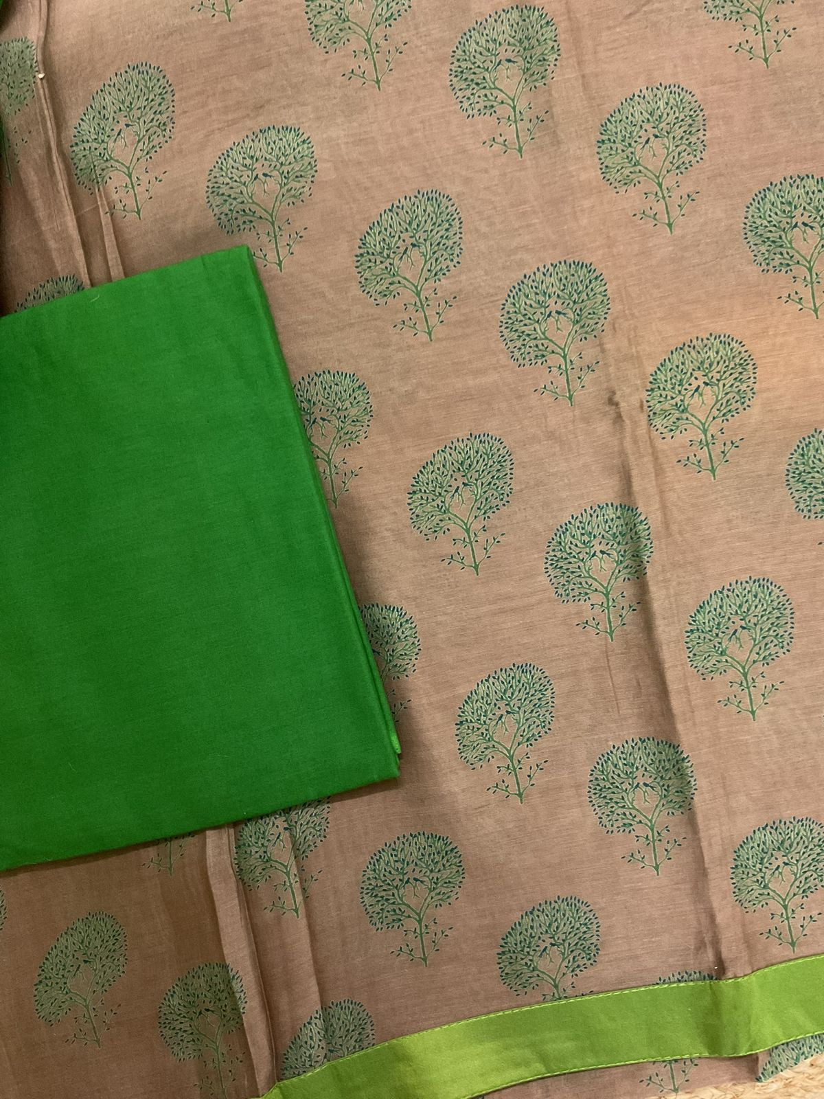 Pure Chanderi Printed Suit - Brown