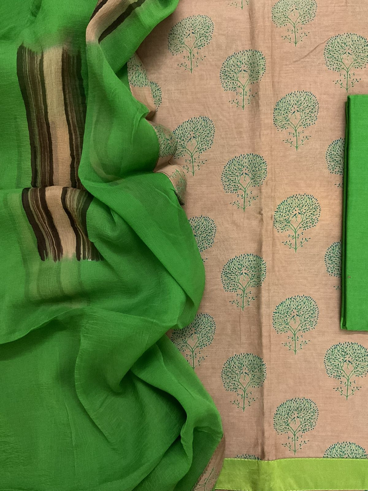 Pure Chanderi Printed Suit - Brown