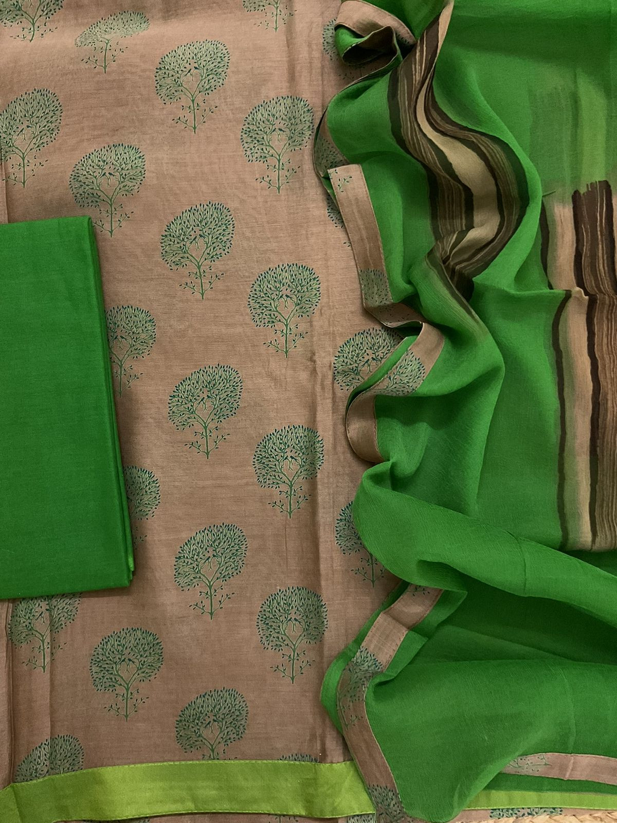 Pure Chanderi Printed Suit - Brown